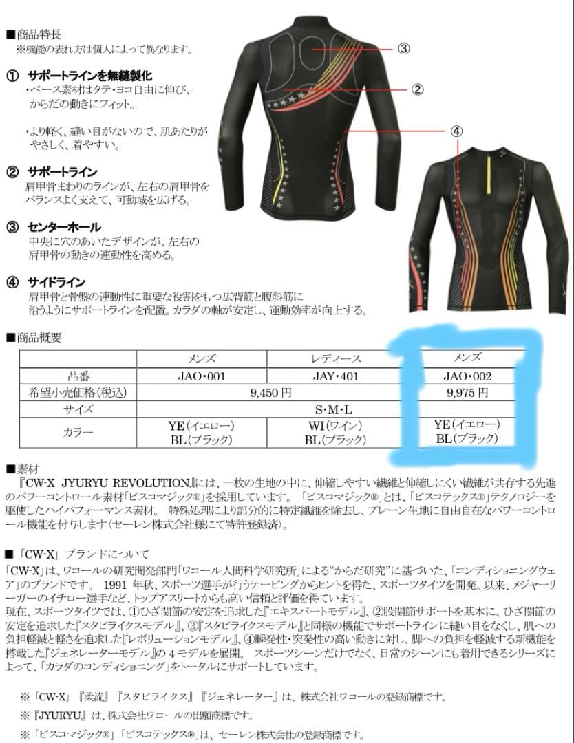 【値下げ不可】CW-X ジュウリュウ 柔流 ロングスリーブシャツJAO-002
