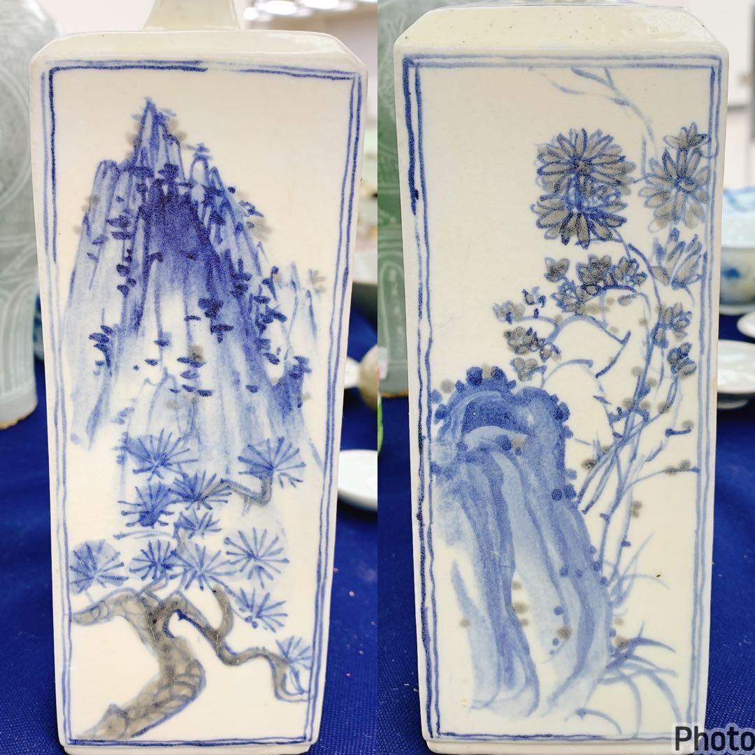 李朝　花瓶　フラワーベース　陶器　染付