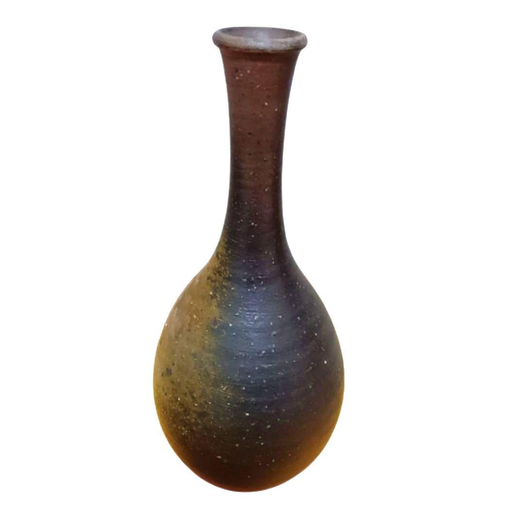 骨董品　備前焼　鶴首花入　陶印　陶器　陶芸 花瓶　グラデーション　 極美品‼️