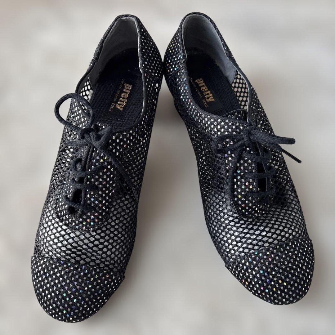 pretty dance shoesダンスシューズ黒×ホログラムラメ22.5