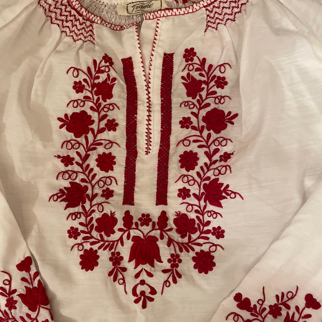 【スイス製】Tramo 刺繍 長袖 ブラウス ホワイト