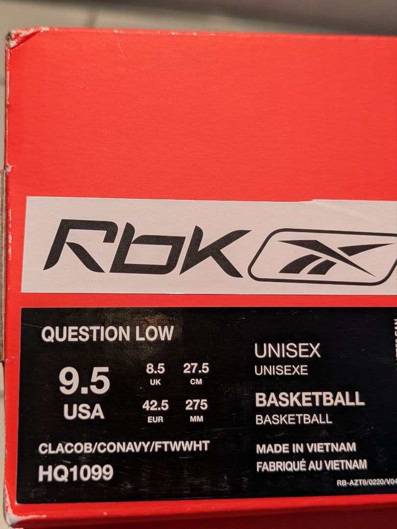 【美品】Reebok PANINI QUESTION LOW 27.5cm