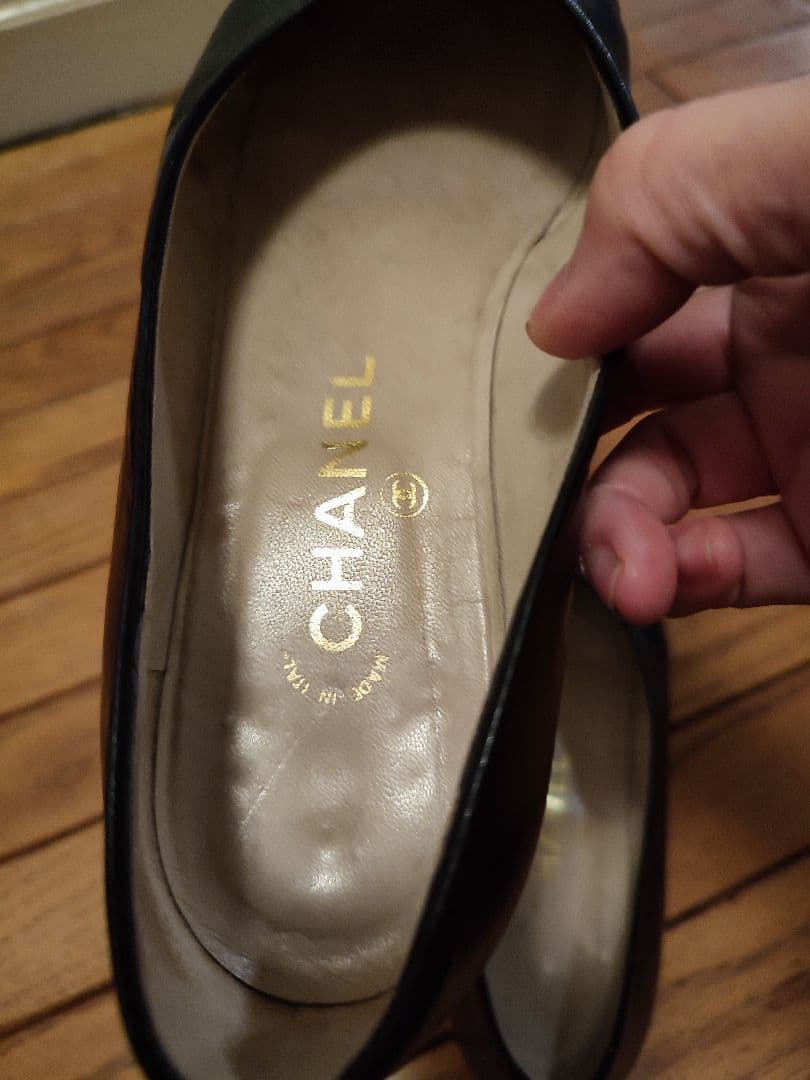 CHANEL Vintage バレエシューズ 37 黒/白/赤