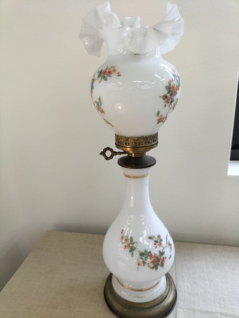 ヴィンテージ　花柄ガラスシェード　有田焼陶器ベース　フロアスタンド　照明器具