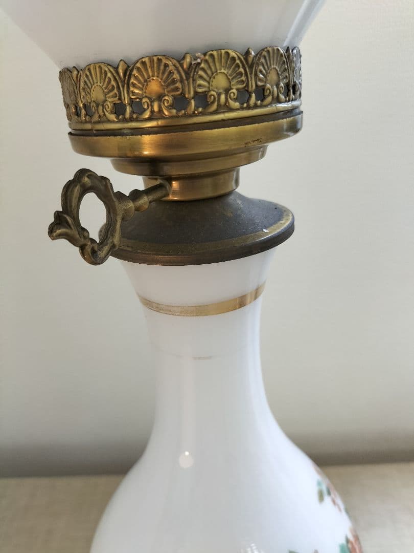 ヴィンテージ　花柄ガラスシェード　有田焼陶器ベース　フロアスタンド　照明器具