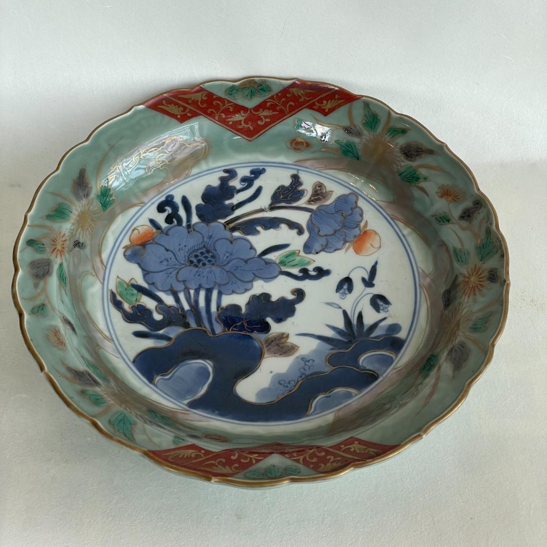 古伊万里 色絵 金彩 花文 輪花 大皿 大明成化年製 明治 飾皿 28.8cm
