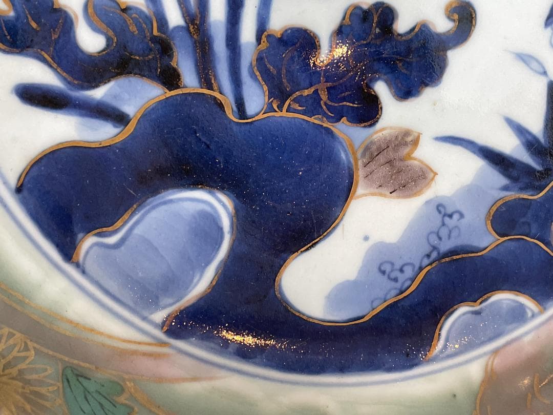 古伊万里 色絵 金彩 花文 輪花 大皿 大明成化年製 明治 飾皿 28.8cm