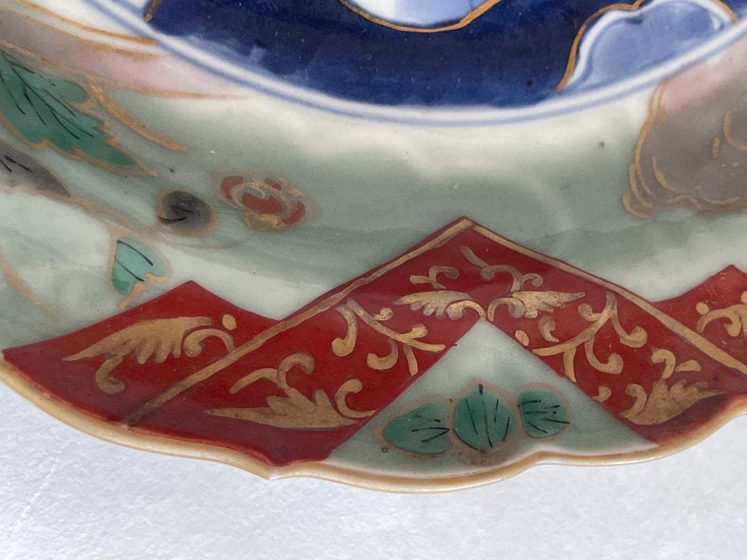 古伊万里 色絵 金彩 花文 輪花 大皿 大明成化年製 明治 飾皿 28.8cm