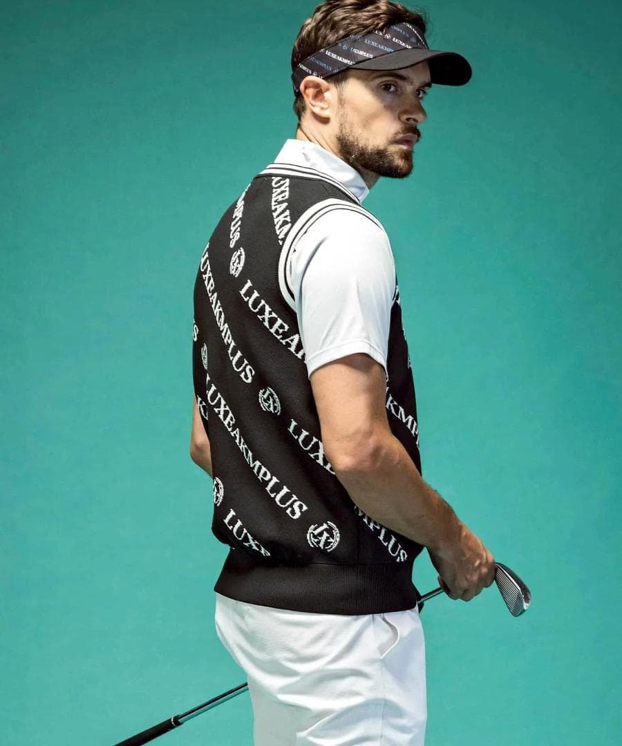 LUXEAKMPLUS 24SS 新品 GOLF 総柄 ロゴ ニット ベスト