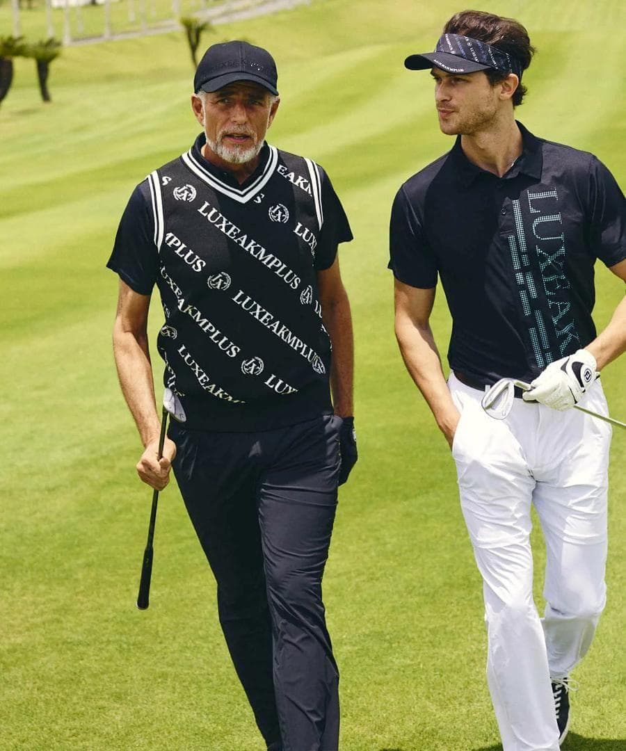 LUXEAKMPLUS 24SS 新品 GOLF 総柄 ロゴ ニット ベスト