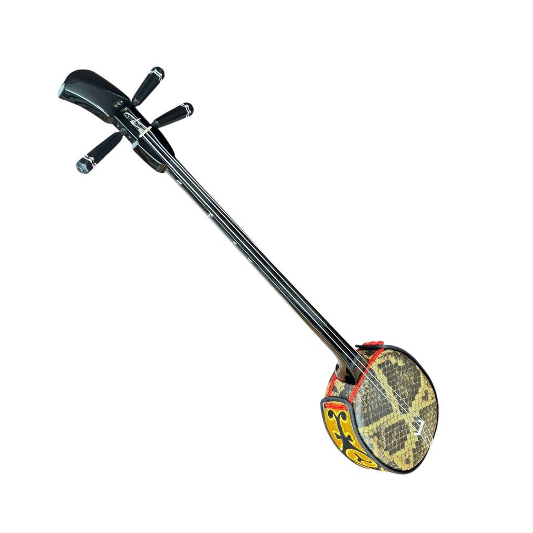 三線 人工皮 琉球楽器 沖縄 蛇皮デザイン 胴巻き 練習用 初心者向け 美品