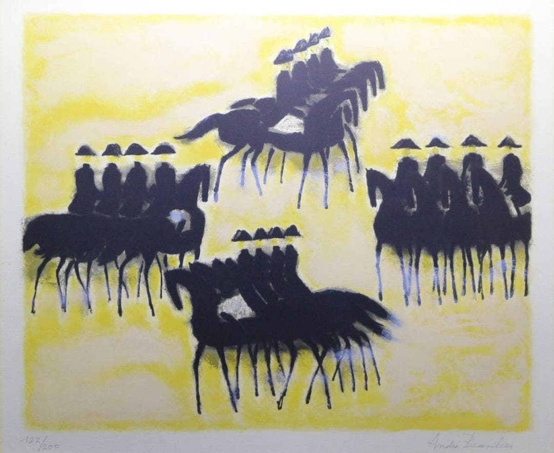 『ソミュールの黒い馬』Andre Brasilier リトグラフ 石版画 額装
