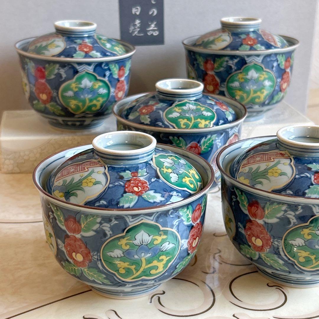 有田焼　祥楽窯　蓋付き碗揃　5客セット　茶碗蒸し器　小丼　金彩古伊万里　和食器