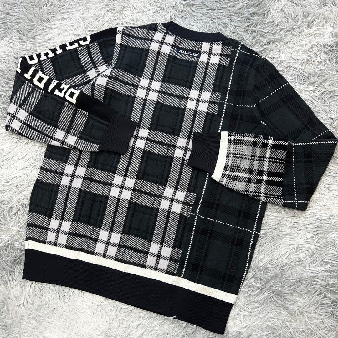 新品　パーリーゲイツ　ニット　セーター　チェック柄　ウール　クルーネック　5