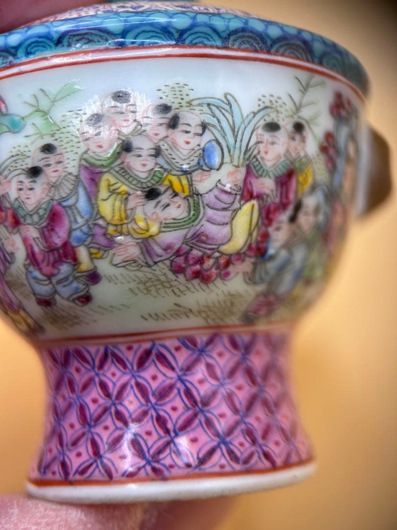 中国美術 乾隆年製銘 百子図 色絵 豆香炉（小壺）中国古玩