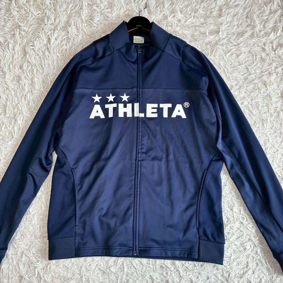 ◎極美品 アスレタ ジャージ上下 M 紺 前後ロゴプリント トレーニング セット