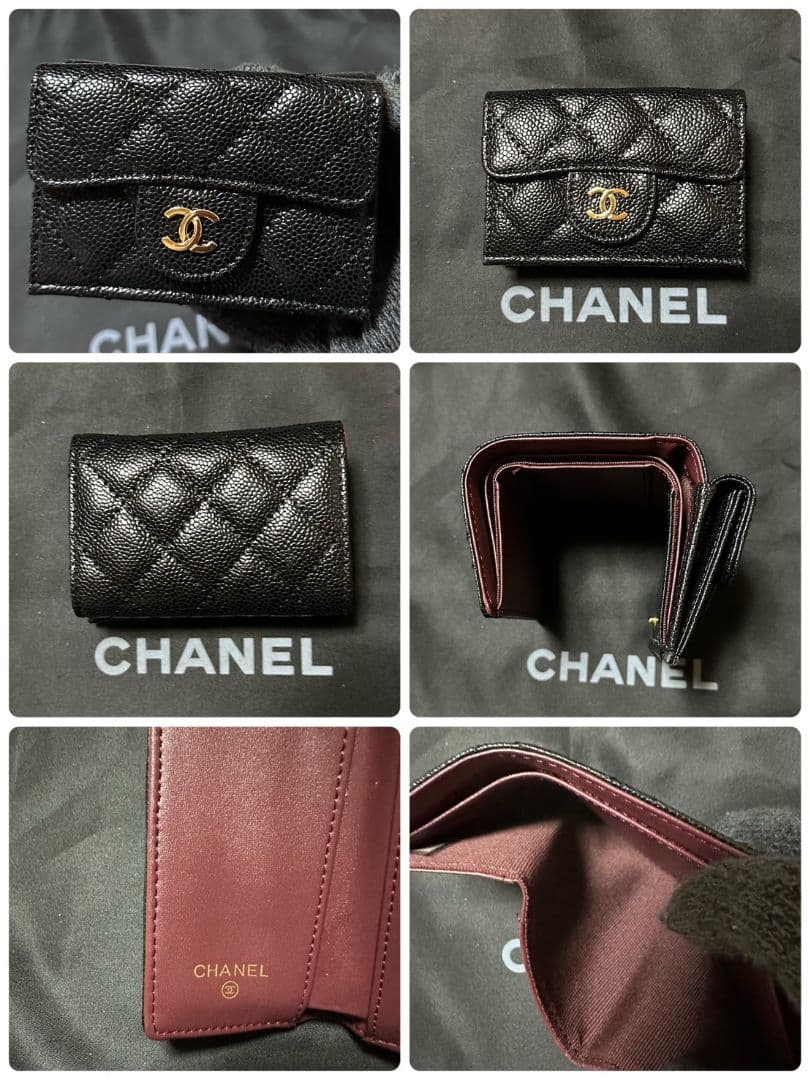 CHANELノベルティキャビアスキンレザー コンパクト財布ブラック