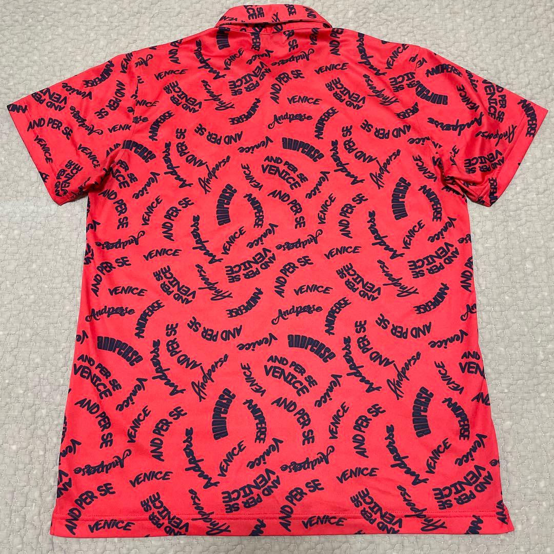 美品 and per se アンパスィ ポロシャツ メンズ L 総柄 レッド系