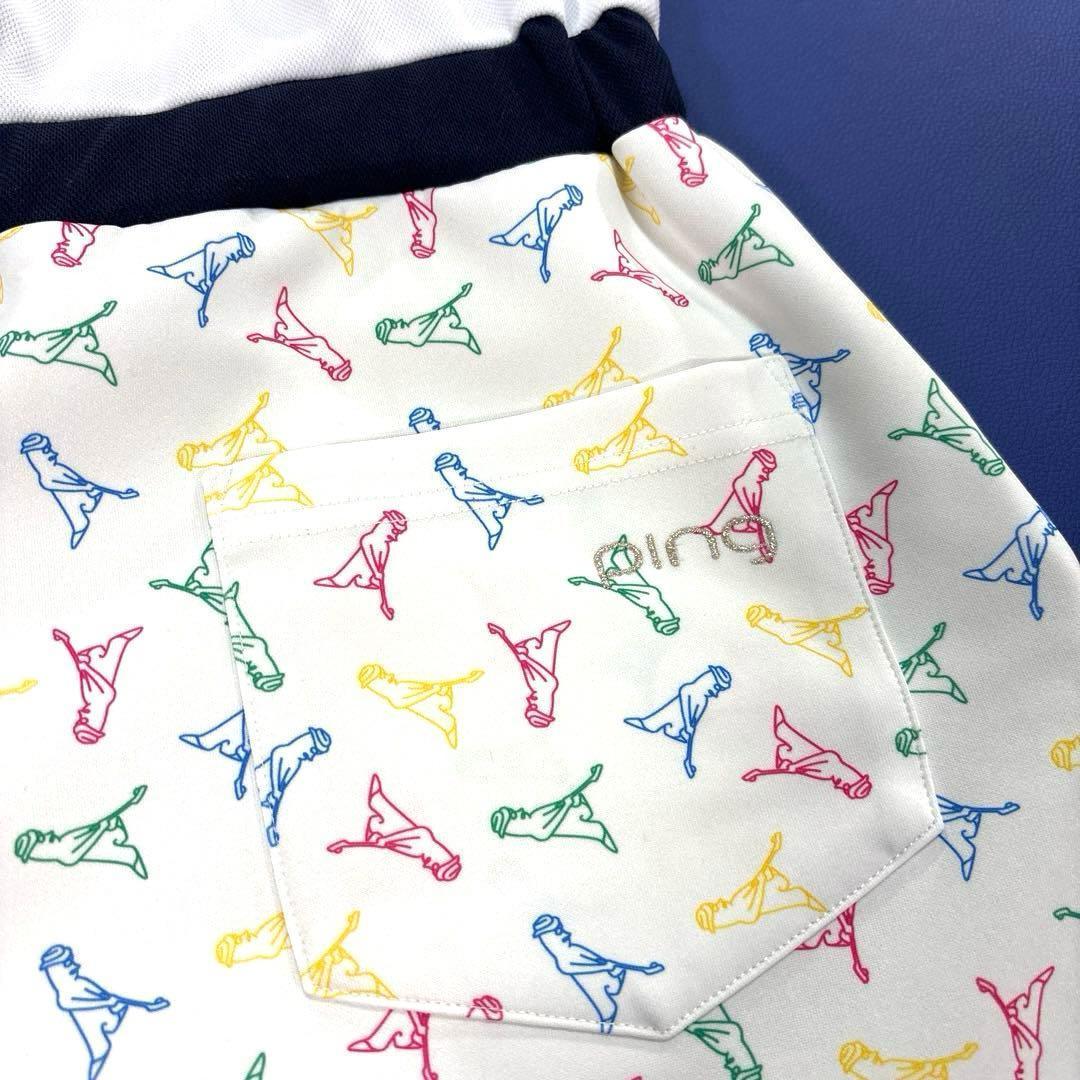 美品❗️PING ピン　M 半袖　モックネックワンピース　ドッキング　ホワイト