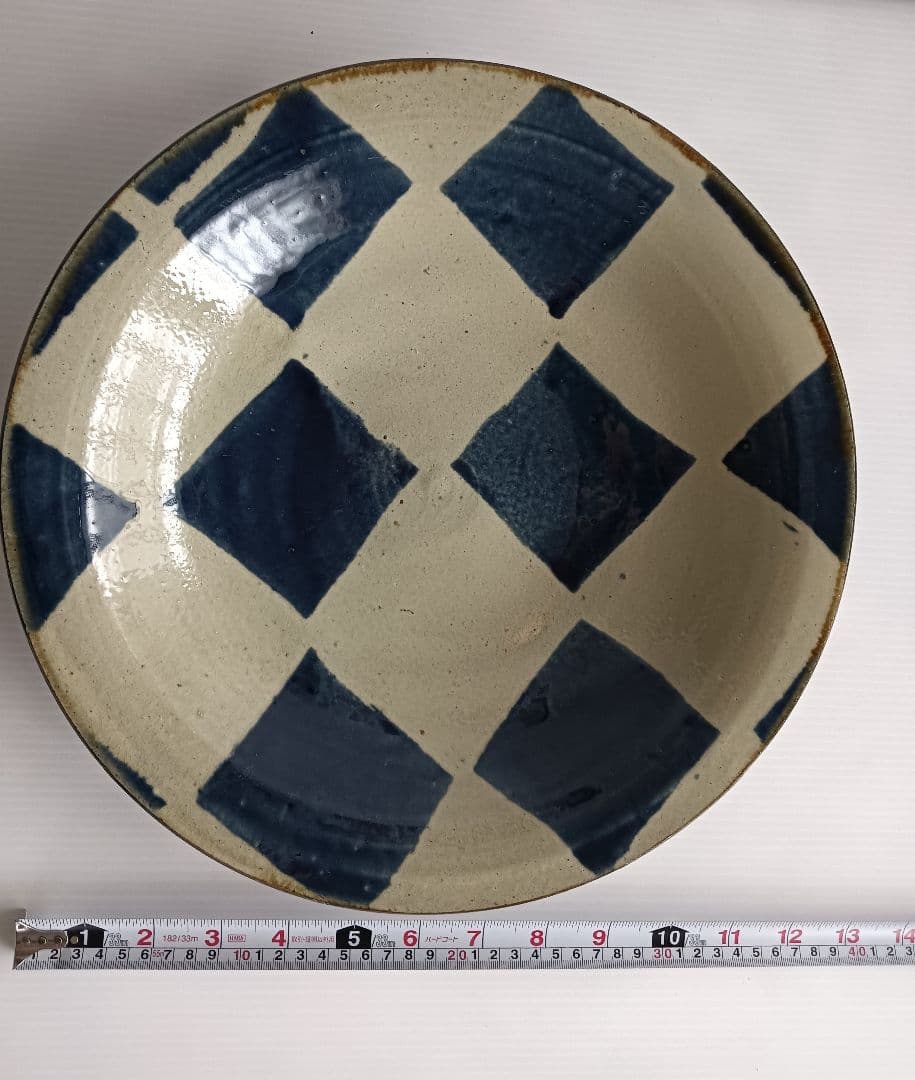 沖縄　やちむん　格子柄　大皿36cm