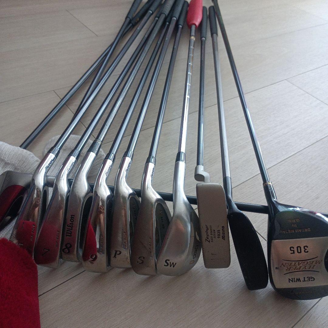 GOLF キャディバッグ 右用　黒と赤 クラブ付き13本セット