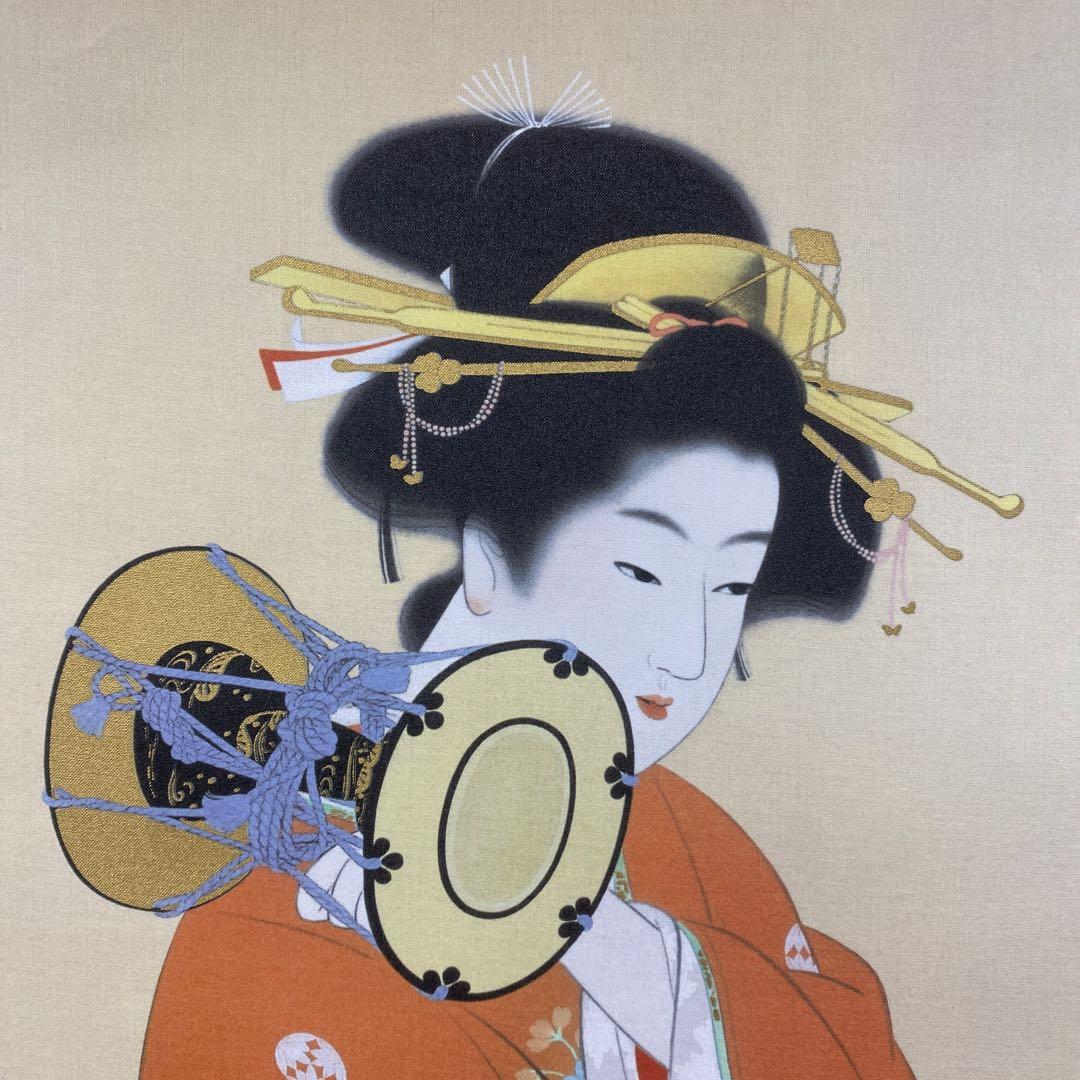 美品 掛け軸 上村松園筆「鼓の音」浮世絵 美人画 シルクスクリーン 限定品