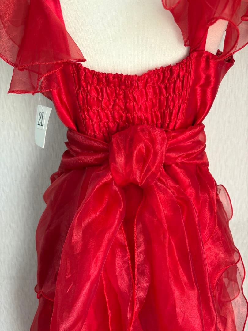 赤いフリルのロングドレス 2L 新品