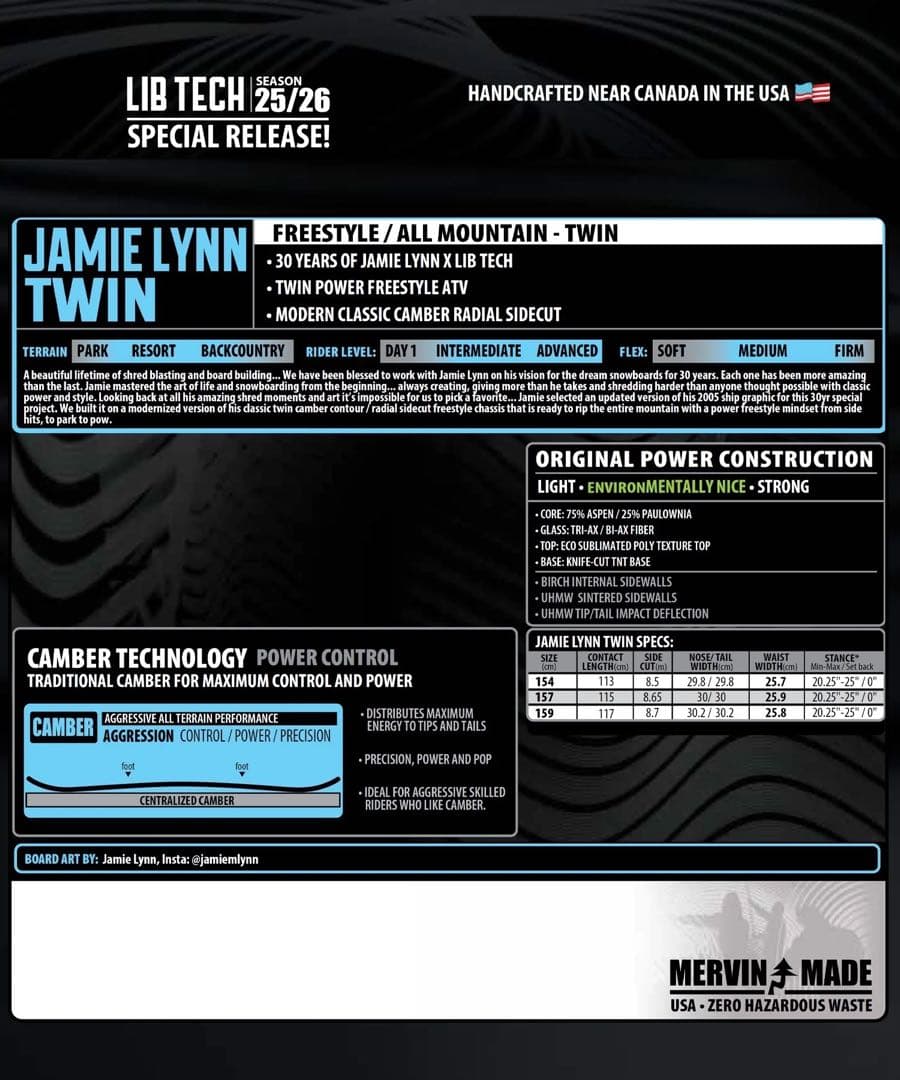 LIB TECH Jamie Lynn 154cm 30周年限定 24-25