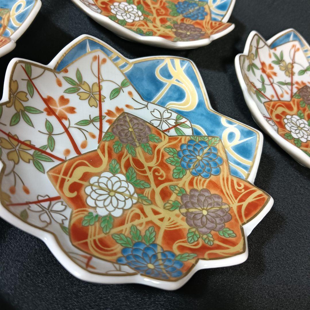 美濃焼　龍峰　金彩　色絵　楓型　小皿　10客　花文