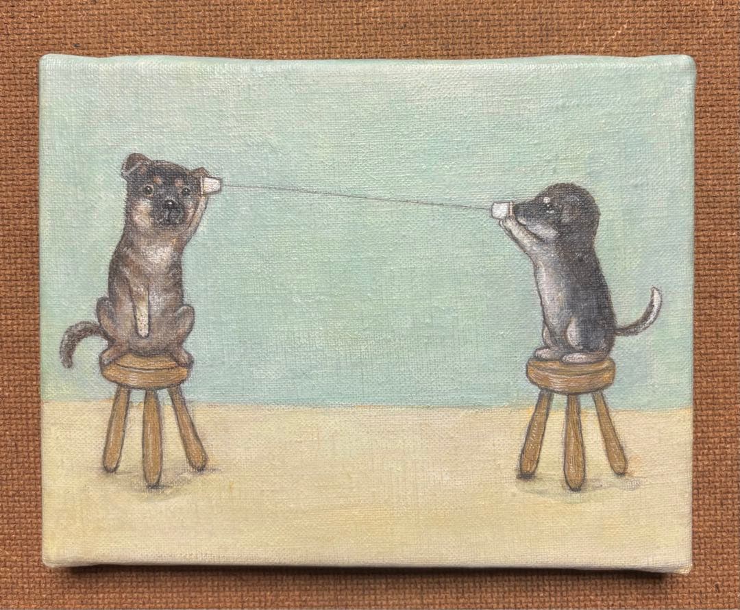 専用ページ　自作絵画　糸電話の2匹