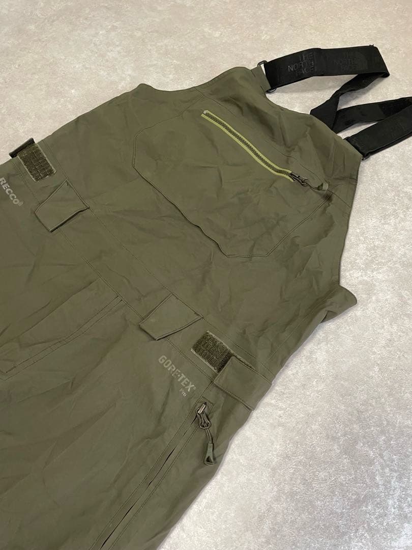 希少RECCO ノースフェイス ゴアテックス ビブパンツ カーキ S 古着