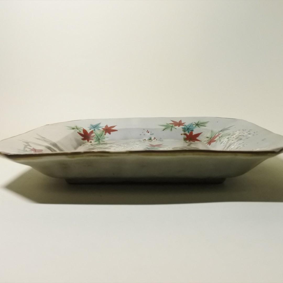 明治時代　犬山焼　角　紅葉　大皿　骨董品　アンティーク　ｊ