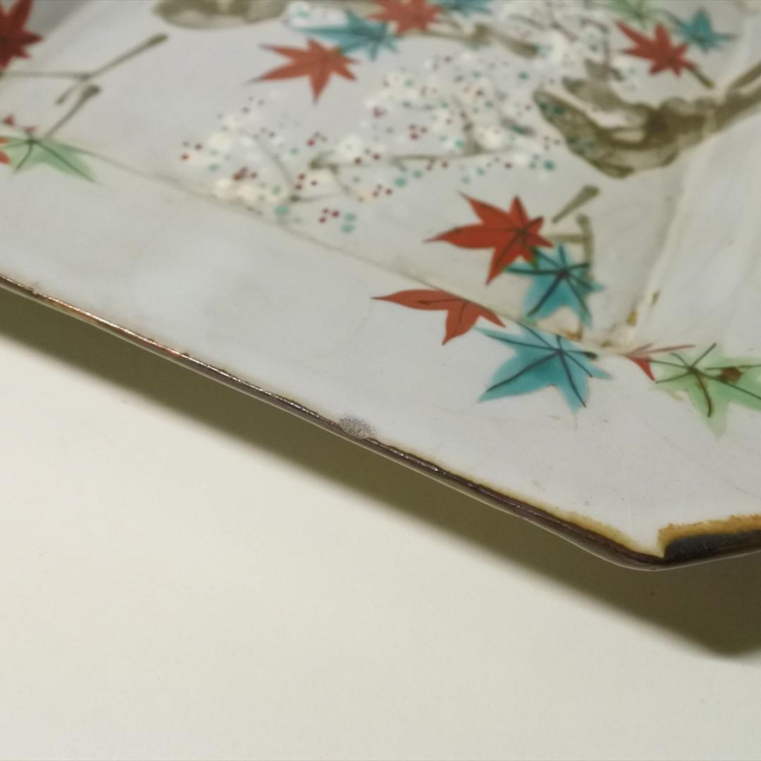 明治時代　犬山焼　角　紅葉　大皿　骨董品　アンティーク　ｊ
