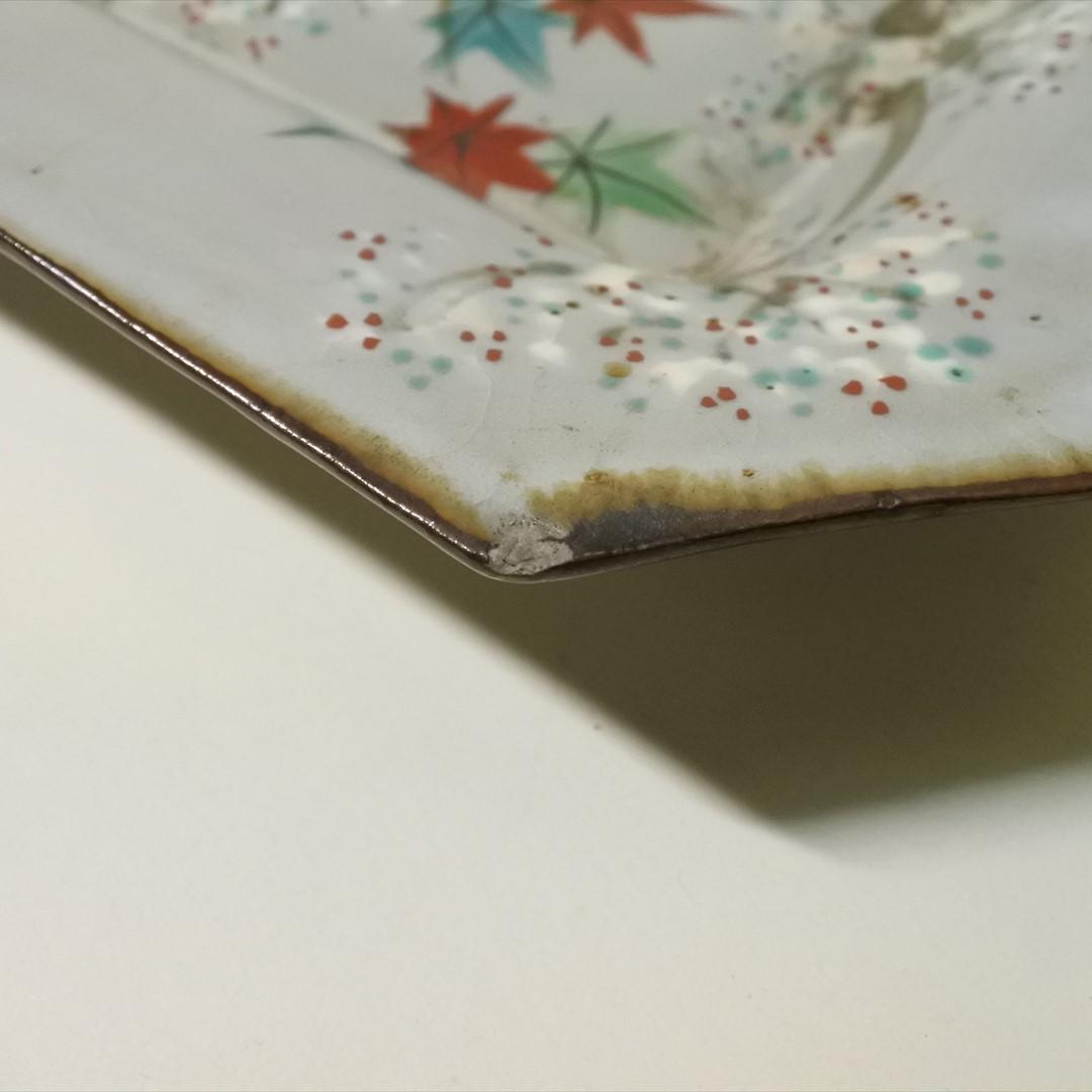 明治時代　犬山焼　角　紅葉　大皿　骨董品　アンティーク　ｊ