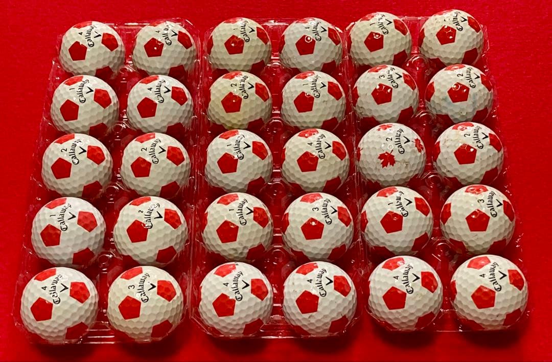 M109【中古ゴルフボール】キャロウェイ/クロムソフト 《サッカー柄》赤30個