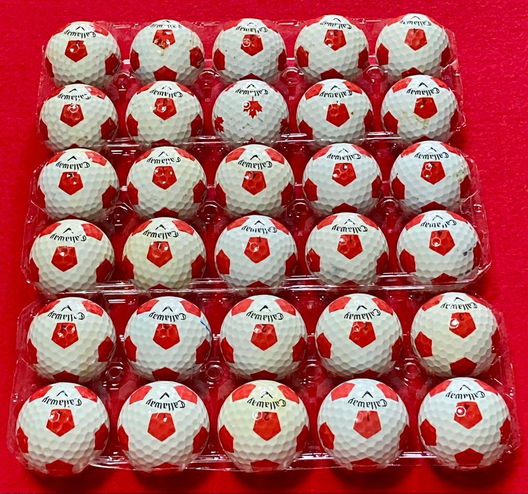 M109【中古ゴルフボール】キャロウェイ/クロムソフト 《サッカー柄》赤30個