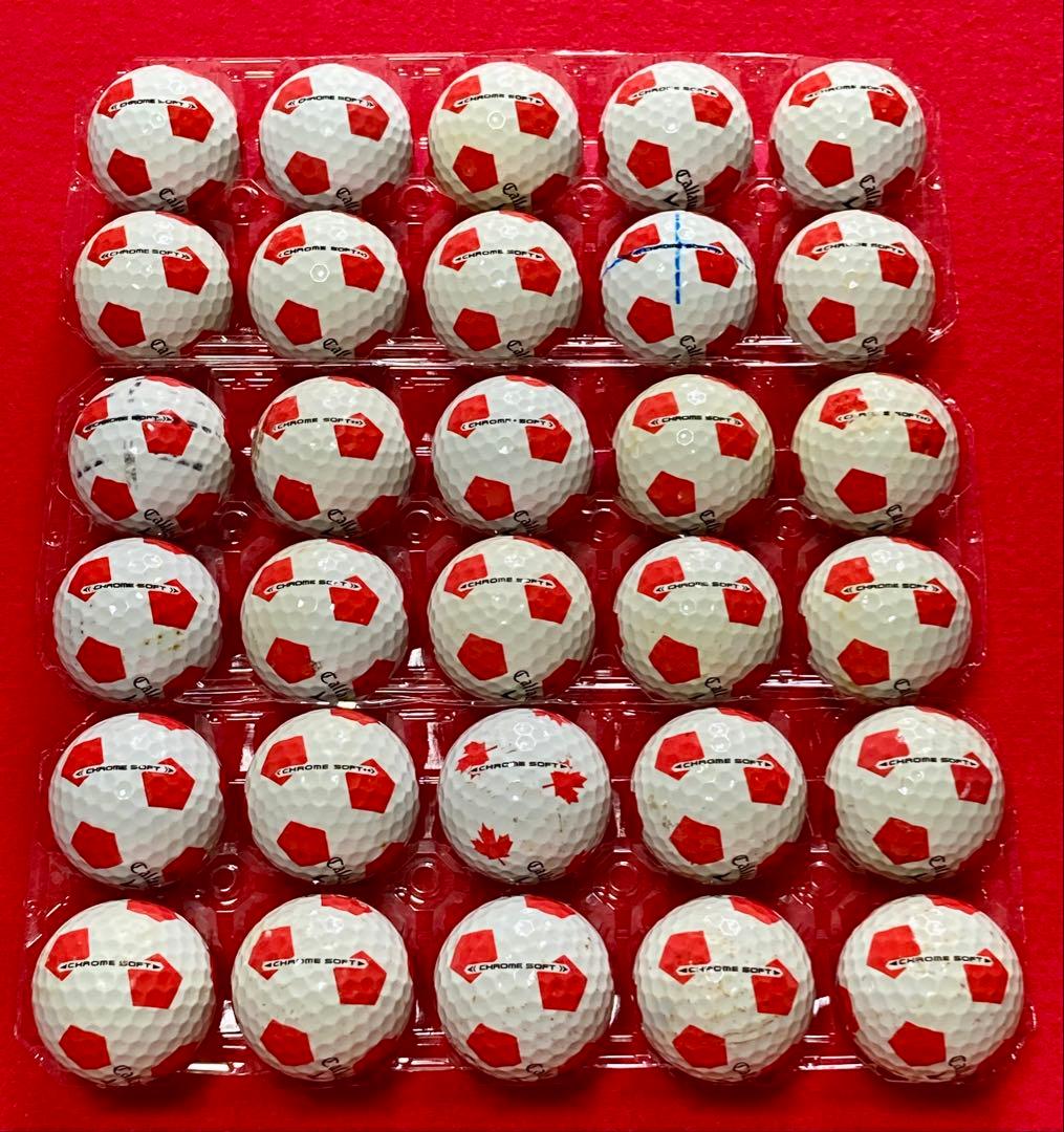 M109【中古ゴルフボール】キャロウェイ/クロムソフト 《サッカー柄》赤30個