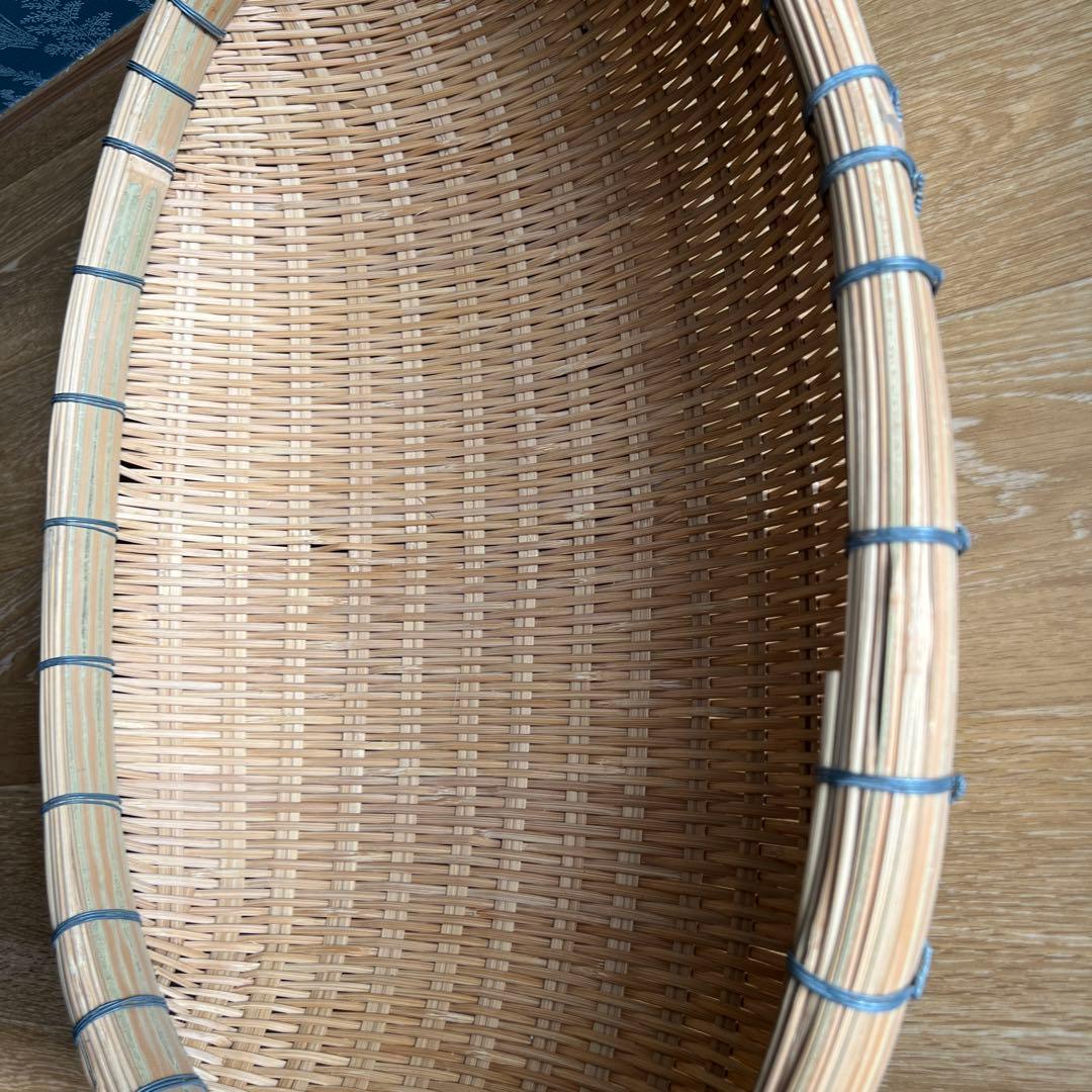竹ざる　竹籠　60×44㎝　昭和レトロ 楕円形深型　日本製　未使用品　美術品貴重