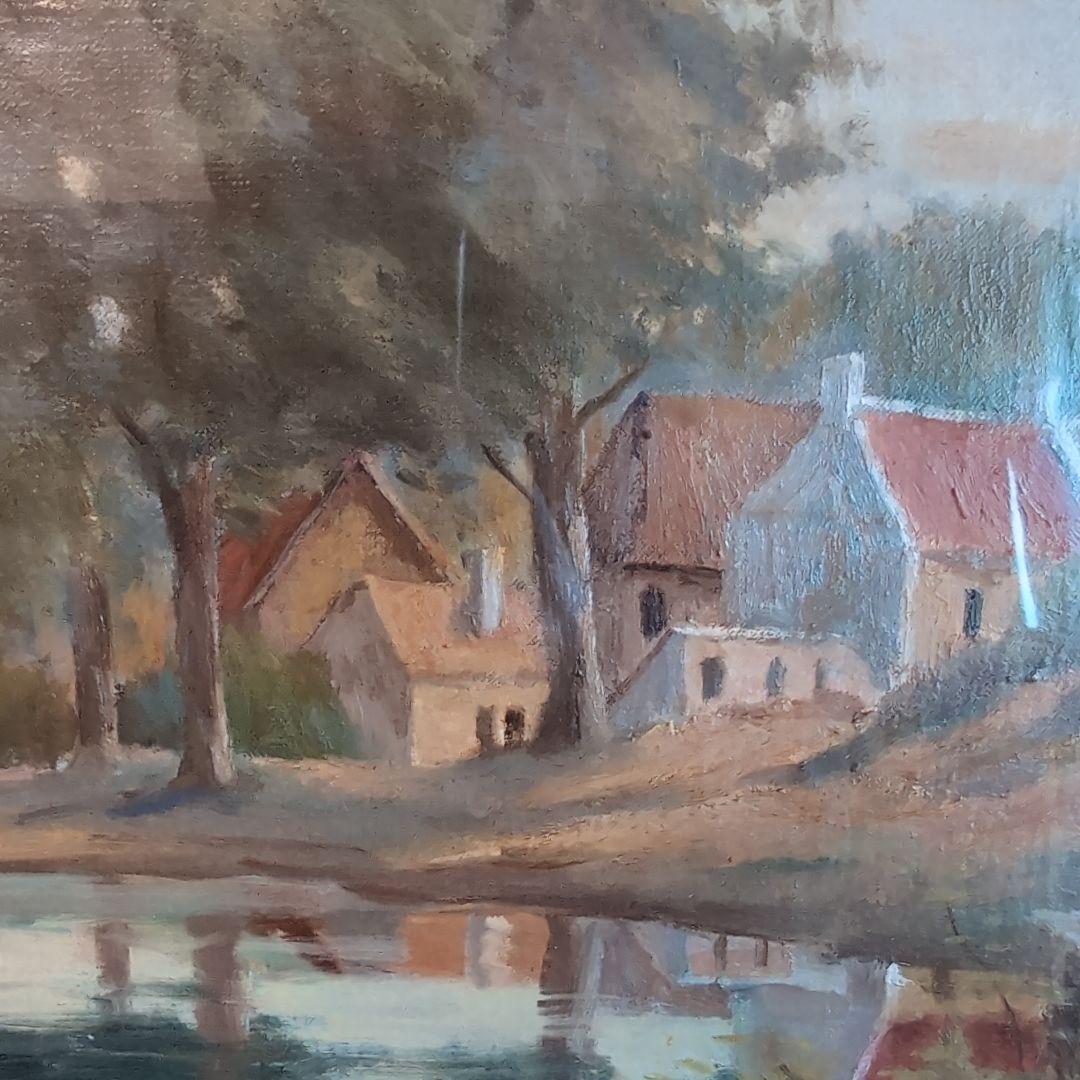 伊丹米夫　ブルゴーニュ村風景　風景画 油彩　画廊共シール　真筆