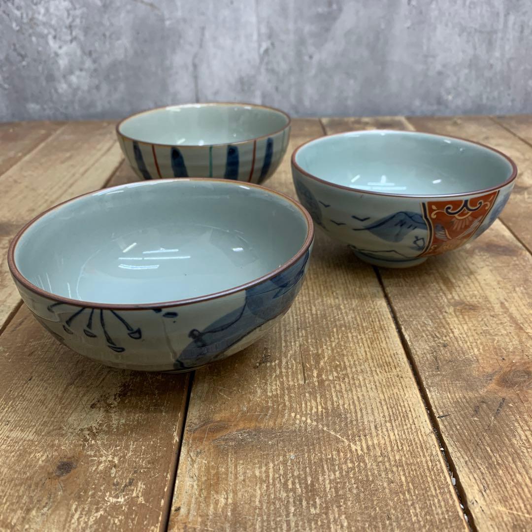 D-5 【未使用】和食器 お茶碗 5客セット 絵変わり 伝統文様 飯碗 陶器 時