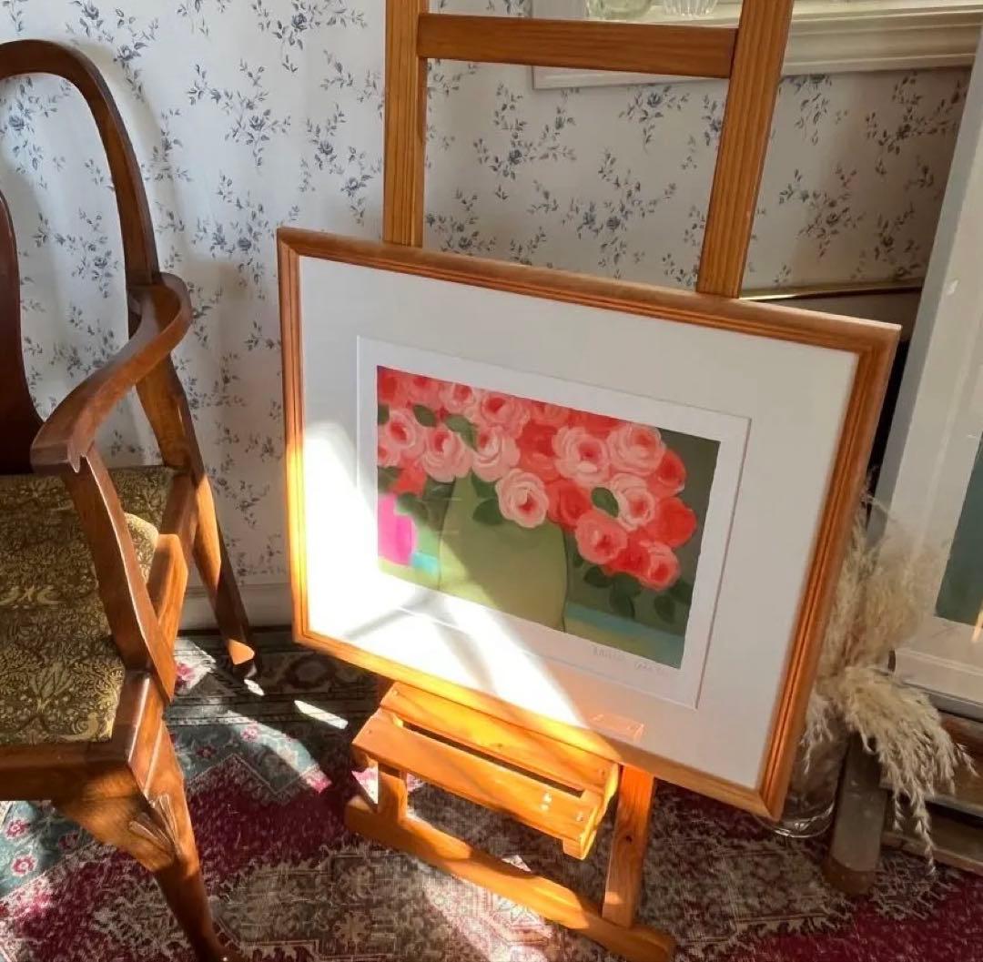 新品額入り　限定版画　ジニー・キム　直筆サイン、ED、証明書あり　薔薇　オレンジ
