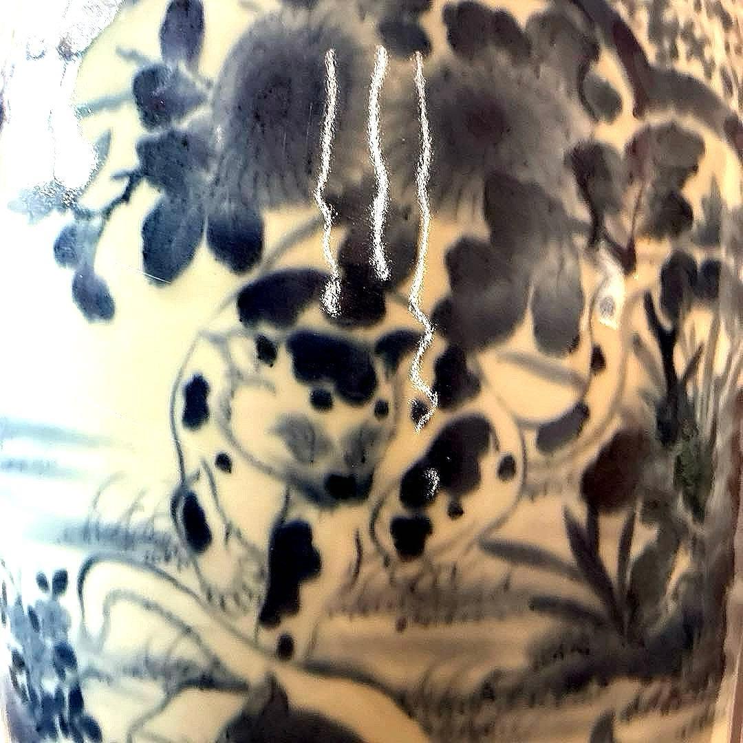 骨董　有田焼　伊万里　希少　蛸唐草　花唐草　楼閣　３匹の猫の戯れ　花器　花入　壺