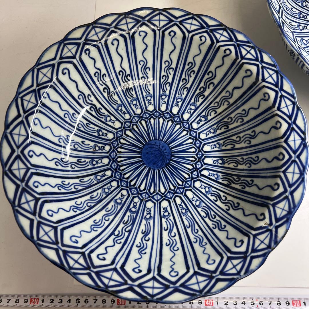 古伊万里　嘉永染付大鉢2枚　木箱付　幅約32/33㎝　東Y8-0408②タトオ