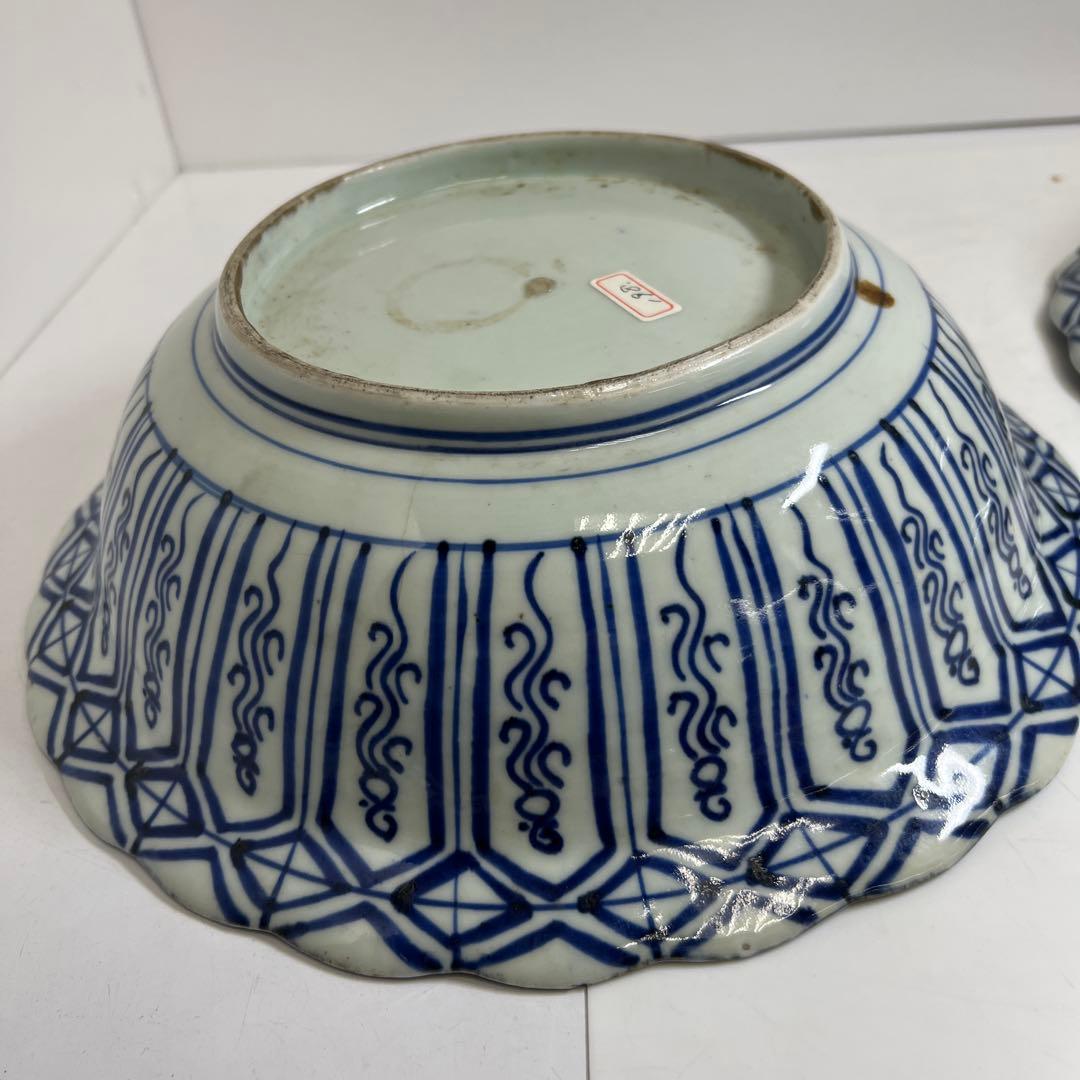 古伊万里　嘉永染付大鉢2枚　木箱付　幅約32/33㎝　東Y8-0408②タトオ
