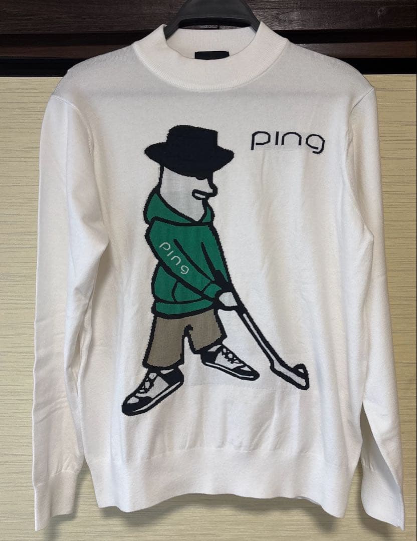 【美品】Mr.PINGジャガード ハイネックニットプルオーバー ピン