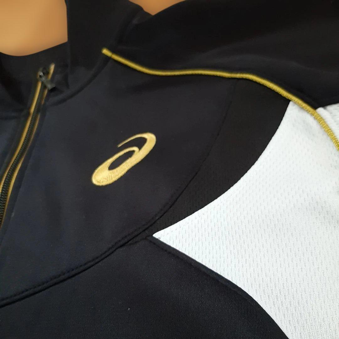 美品 ASICS アシックス 黒 金 ゴールドロゴ 上下 ジャージ セットアップ