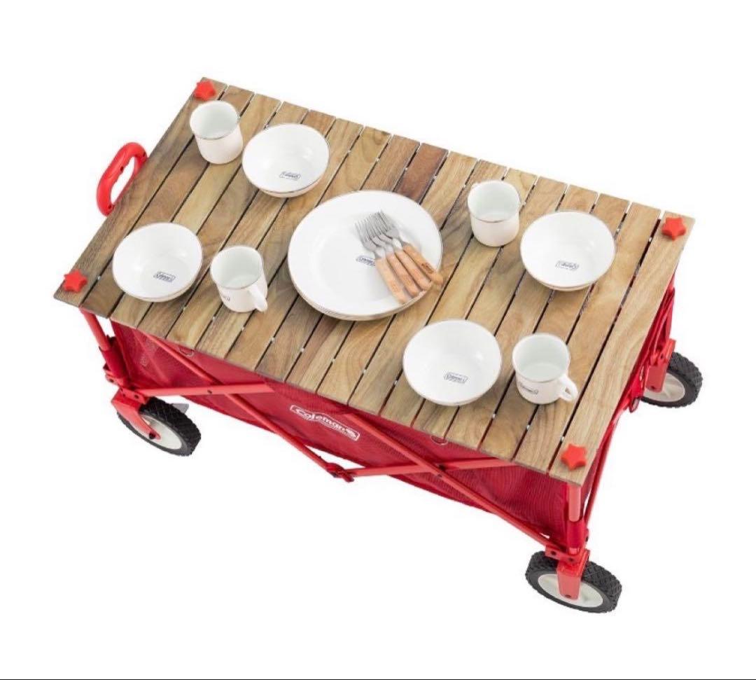 美品 Coleman アウトドアワゴンウッドテーブル キャンプ コールマン