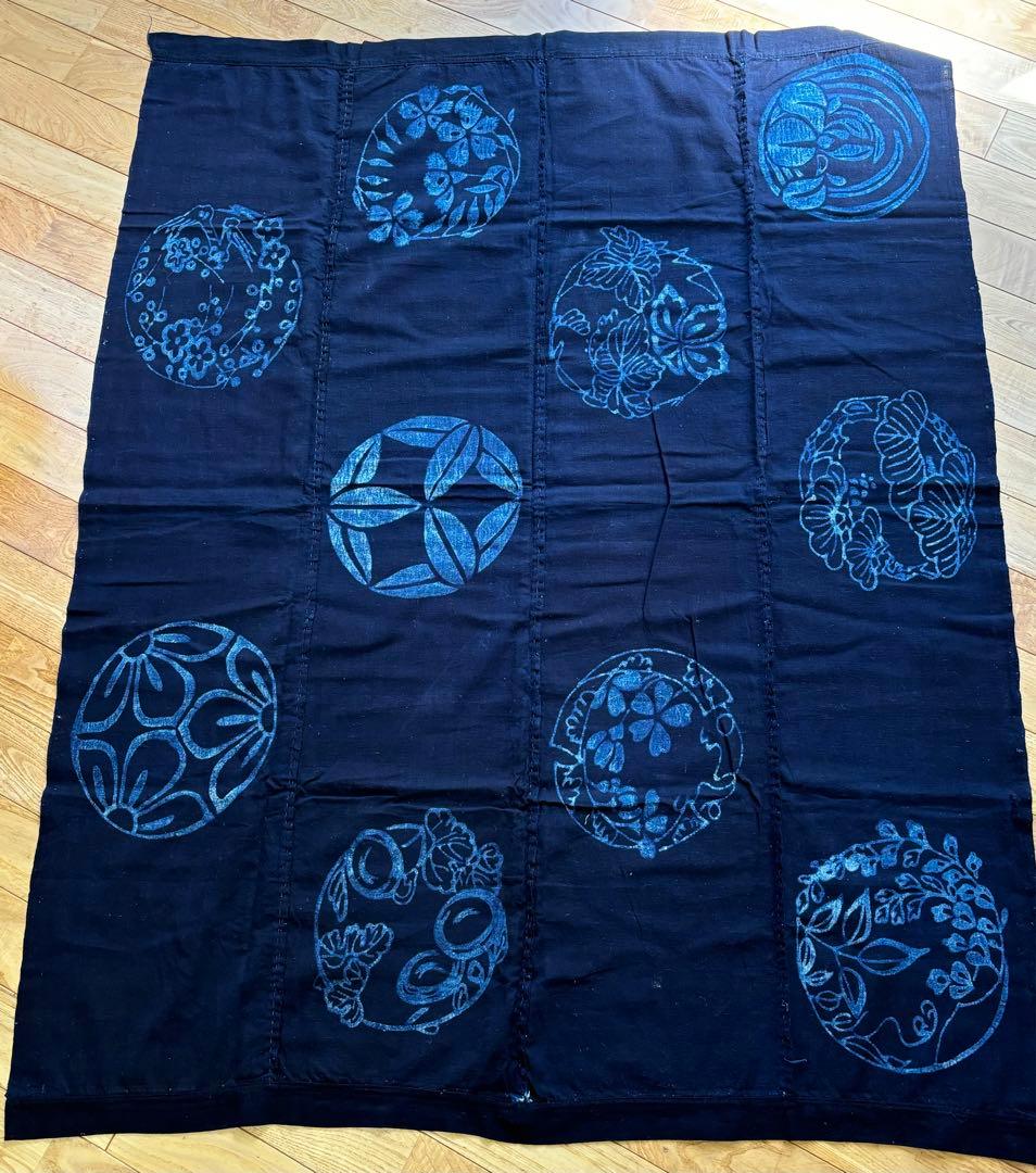 古布　筒描　藍染　風呂敷　木綿　型染め　JAPAN blue 襤褸　BORO