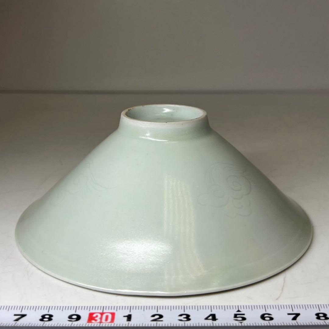 専用　中国宋代　青磁陰刻龍雲文茶碗 合箱 w15.3cm 東キ8-0326☆2F