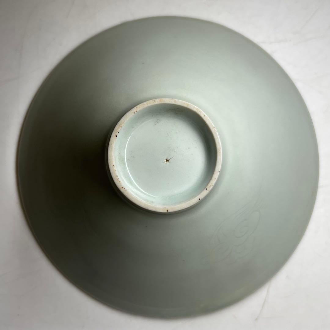 専用　中国宋代　青磁陰刻龍雲文茶碗 合箱 w15.3cm 東キ8-0326☆2F